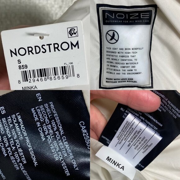 NWT Vegan Puffer Winter Coat NOIZE Nordstrom Size Small White Minka Insulated S - Picture 6 of 16